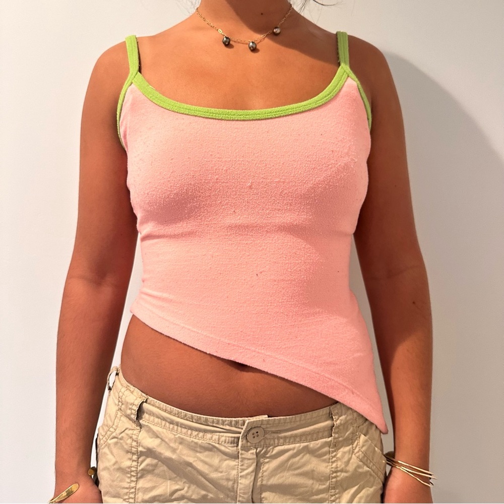 Pink and Green Asymmetrical Tank Top